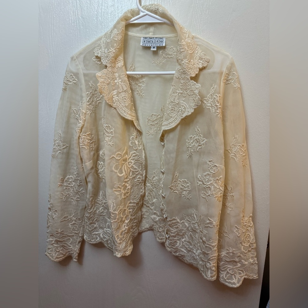 Saks Fifth Avenue Cream Floral Lace Jacket